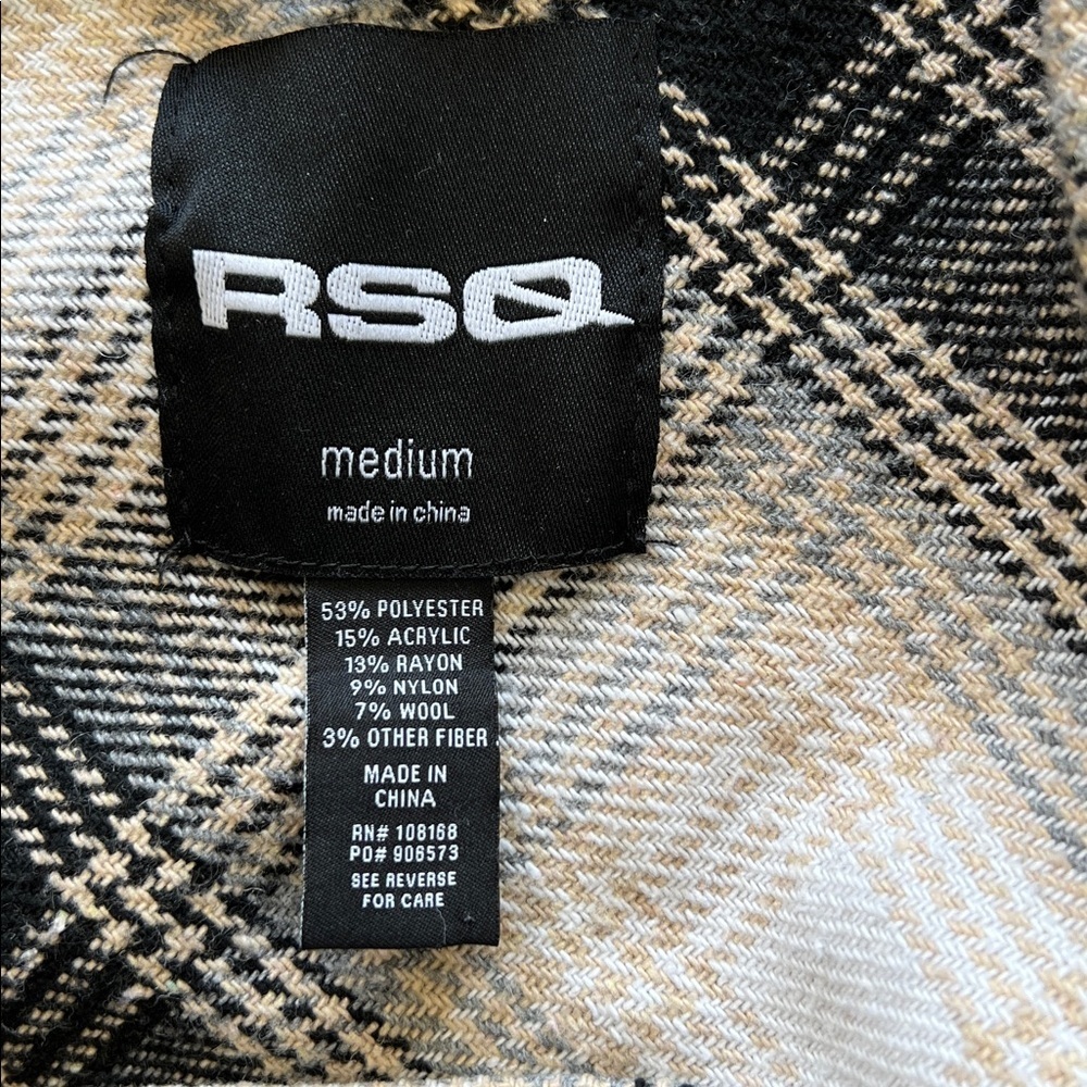 RSQ neutral color shacket relaxed fit plaid medium flannel pockets - Picture 6 of 11